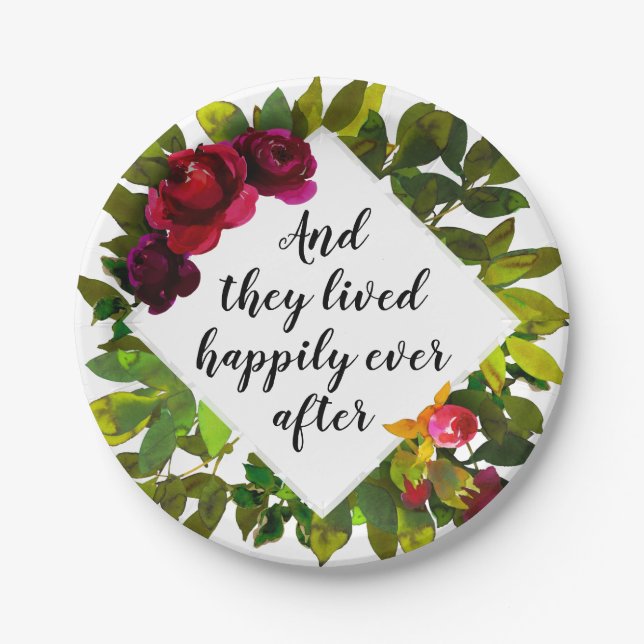 Assiettes En Carton Faveur florale de mariage heureusement pour (Devant)