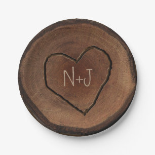 Assiettes En Carton Faveur rustique en bois découpée de mariage