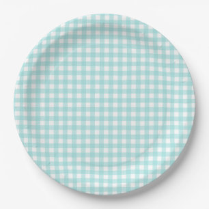Assiettes En Carton Faye et Lauren Aqua En vichy bleu