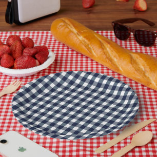 Assiettes En Carton Faye et Lauren Marine En vichy