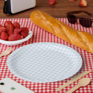 Assiettes En Carton Faye et Lauren Pastel En vichy bleu