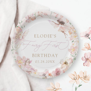 Assiettes En Carton Fée 1ère Filles Florales Rose Anniversaire
