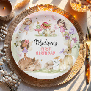 Assiettes En Carton Fée Anniversaire 1er Enchanted Forest Girl Floral