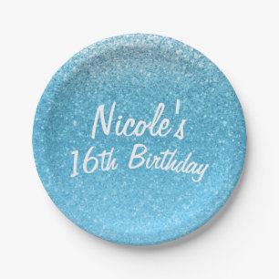 Assiettes En Carton Fée conte bleu pailleté fête d'anniversaire 16 ans