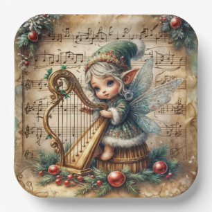 Assiettes En Carton Fée de Noël Jouer une harpe
