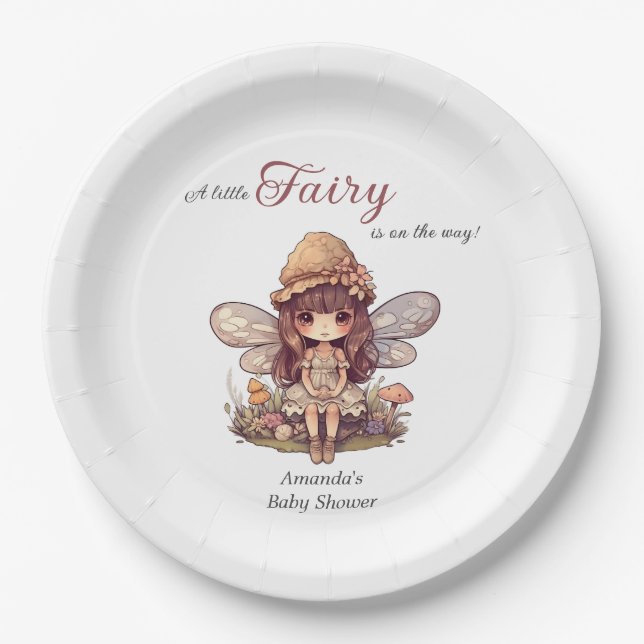 Assiettes En Carton Fée enchantée avec champignons Baby shower fille (Devant)