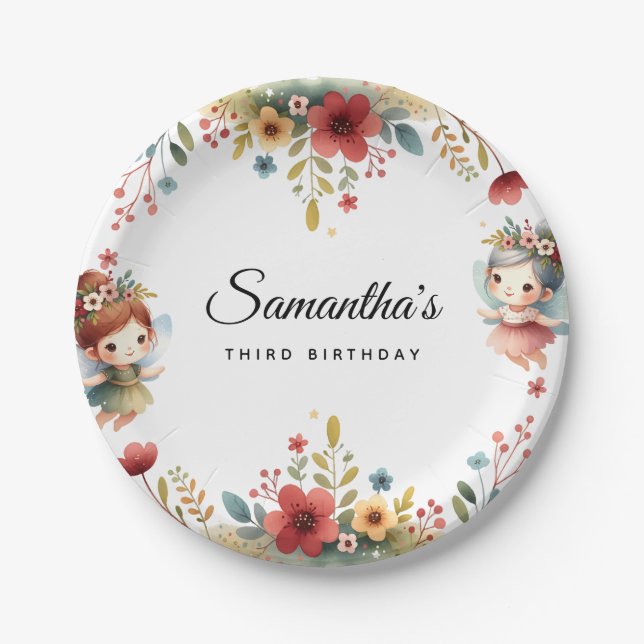 Assiettes En Carton Fée enchantée Jardin Fille fête d'anniversaire (Devant)