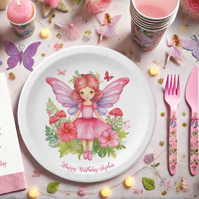 Assiettes En Carton Fée Fée Fée Premier Anniversaire Fête Cute Aquarel (Créateur téléchargé)