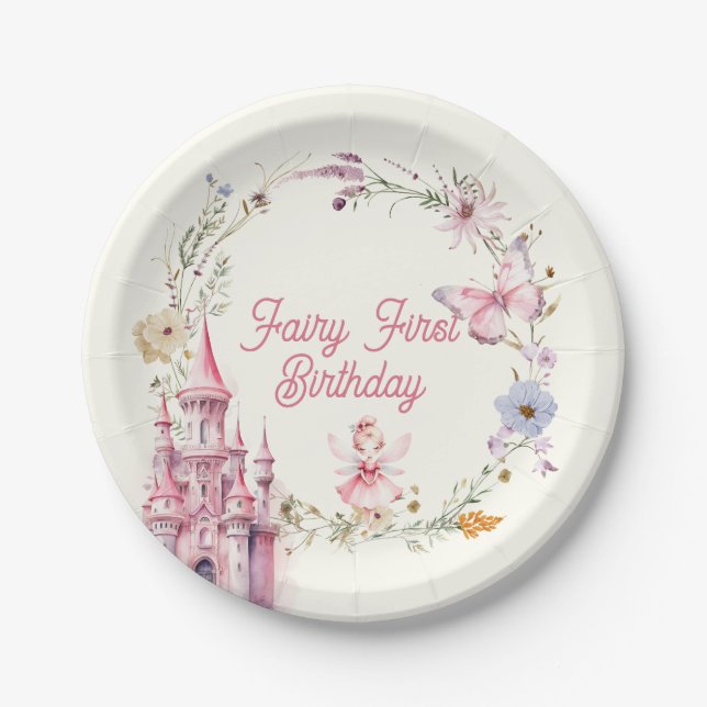 Assiettes En Carton Fée fille mignonne premier anniversaire (Devant)