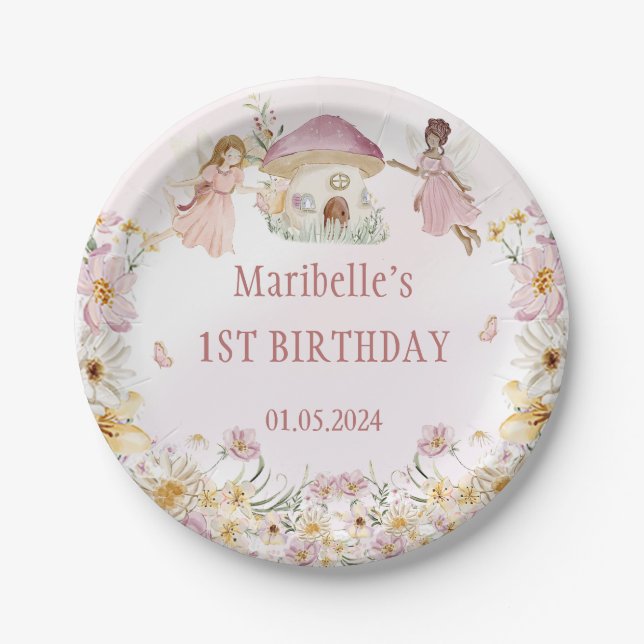 Assiettes En Carton Fée Floral Fille fête d'anniversaire (Devant)