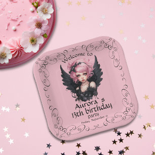 Assiettes En Carton Fée Goth Pastel Noir Et Rose 13e Anniversaire