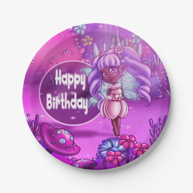 Assiettes En Carton Fée noire douce Anniversaire (Devant)