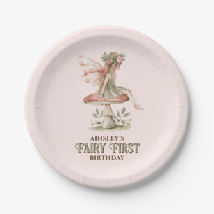 Assiettes En Carton Fée personnalisée Premier rose 1er anniversaire