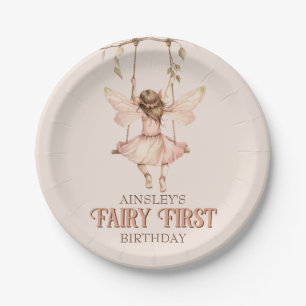 Assiettes En Carton Fée rose pâle personnalisée Premier 1er anniversai