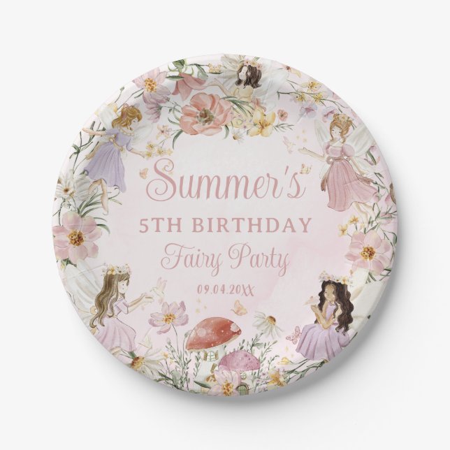 Assiettes En Carton Fées de mûres Whimsical Anniversaire Fleur sauvage (Devant)