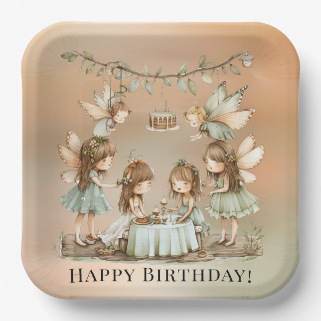 Assiettes En Carton Fées vintages Fées Fête d'anniversaire (Recto)