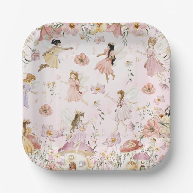 Assiettes En Carton Fées Whimsical Anniversaire Fleur Jardin prairie (Recto)