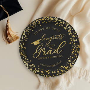 Assiettes En Carton Félicitations À Notre Grad Gold Black Graduation