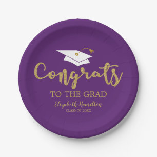 Assiettes En Carton Félicitations au diplômé paillettes or violet