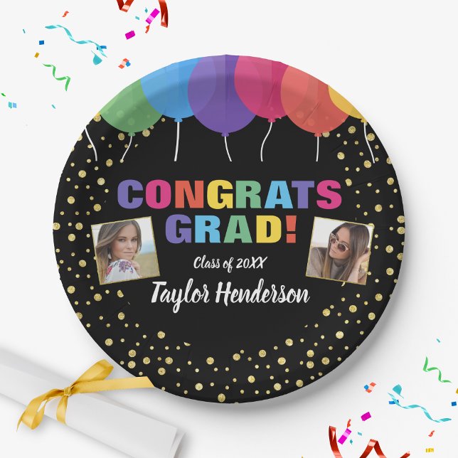 Assiettes En Carton Félicitations Ballons de Graduation Confetti Grad  (Créateur téléchargé)
