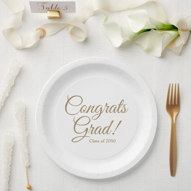 Assiettes En Carton Félicitations classe d'écriture d'or année élégant (Mariage)