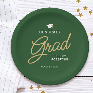 Assiettes En Carton Félicitations diplômé écriture moderne verte diplô