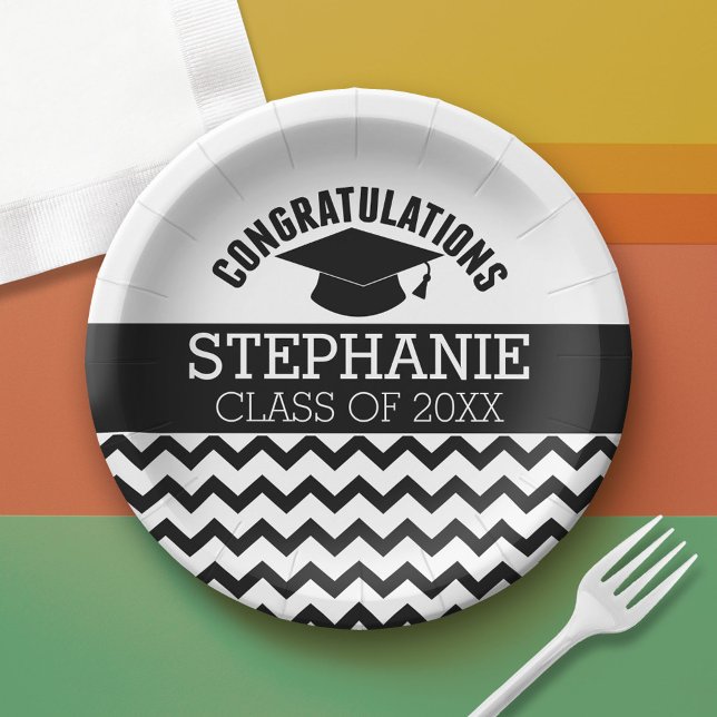 Assiettes En Carton Félicitations Diplômé - Fête de la Graduation (Custom Graduation Paper Plate)