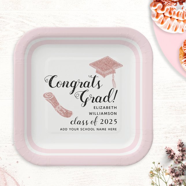 Assiettes En Carton Félicitations Grad Elegant Pink Class 2025 Graduat (Créateur téléchargé)