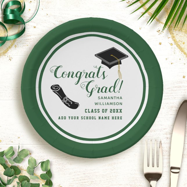 Assiettes En Carton Félicitations Grand Blanc et Vert Classe de 2025 (Créateur téléchargé)