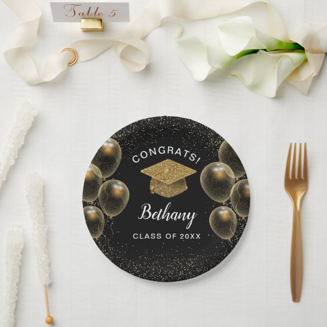 Assiettes En Carton Félicitations Grand Gold Confetti Balloons Graduat (Mariage)