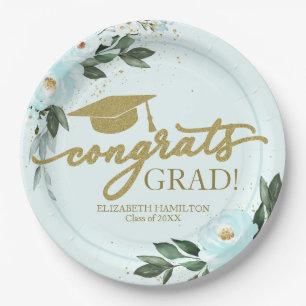 Assiettes En Carton Félicitations Grand Gold Turquoise Floral Graduati