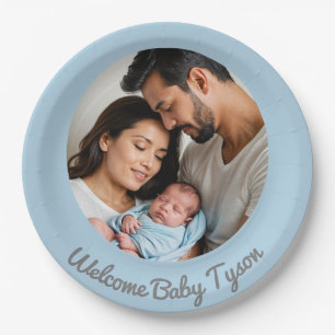 Assiettes En Carton Félicitations nouveau bébé garçon bleu, bienvenue
