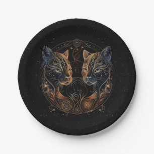 Assiettes En Carton Feline artistique Cercle Twin Cats