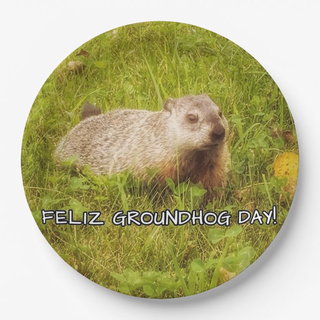 Assiettes En Carton Feliz Groundhog Day! plaques papier (Devant)