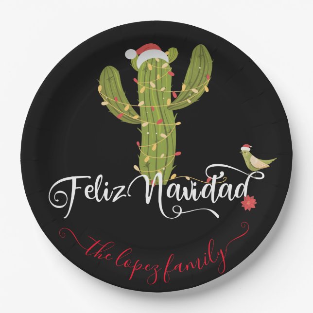 Assiettes En Carton Feliz Navidad Christmas Cactus Party (Devant)