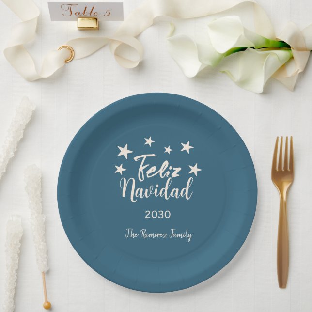 Assiettes En Carton Feliz Navidad Modern Noël Famille (Mariage)