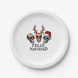 Assiettes En Carton Feliz Navidad Sugar Skulls Reindeer Santa Mexican 