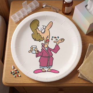 Assiettes En Carton Femme prenant des pilules