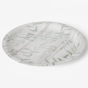 Assiettes En Carton Ferme Botanique Bois Blanc Rustique Feuilles