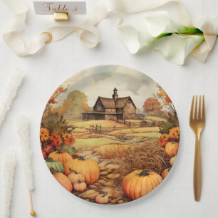 Assiettes En Carton Ferme citrouille automne récolte Thanksgiving