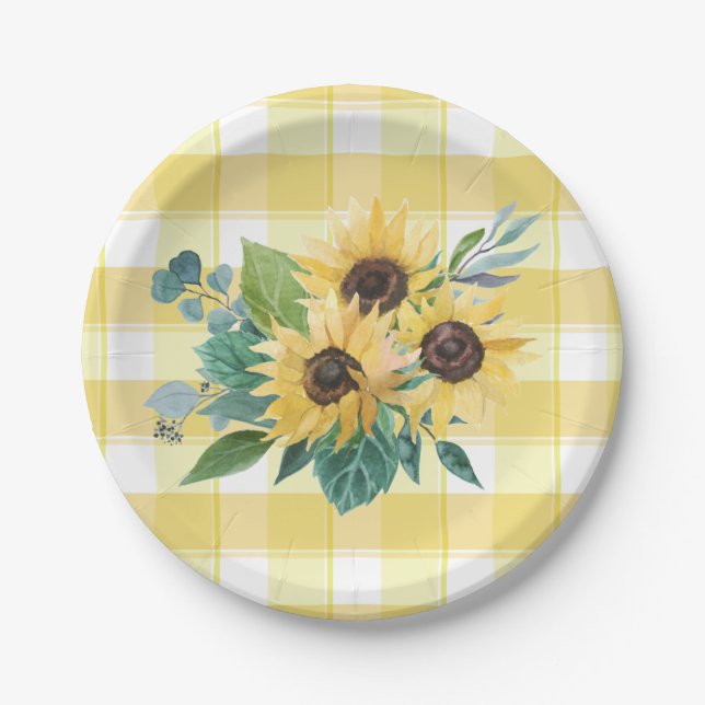 Assiettes En Carton Ferme Country Sunflower Jaune Vérifié (Devant)