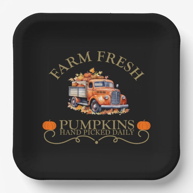 Assiettes En Carton Ferme d'eau douce citrouilles feuilles automne aut (Recto)