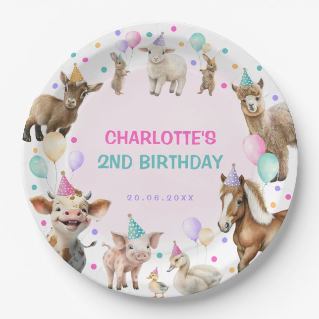 Assiettes En Carton Ferme Fille Barnyard Animaux Confetti Anniversaire (Devant)