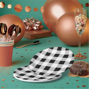 Assiettes En Carton ferme rustique fête de plaid de buffle blanc noir