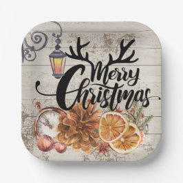 Assiettes En Carton Ferme rustique moderne Pine cônes Noël Bois