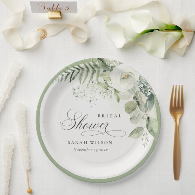 Assiettes En Carton Fern Eucalyptus Fête des mariées de feuillage (Mariage)