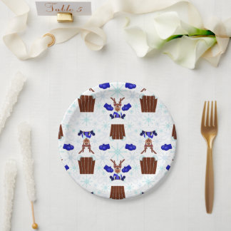 Assiettes En Carton Festif Blue Kasky Christmas Reindeer