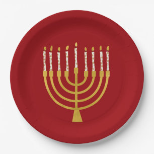 Assiettes En Carton Festif Menorah Hanoukka Céleste bougie Ruby Rouge