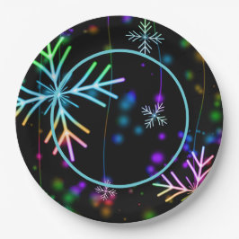Assiettes En Carton Festif Neon Snowflakes