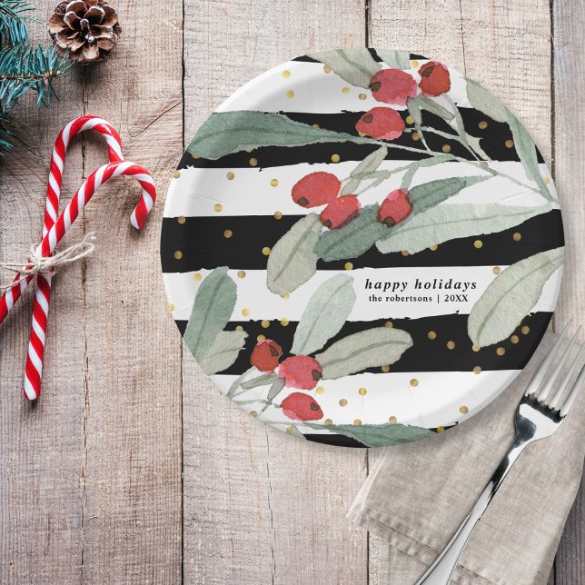 Assiettes En Carton Festif Noël Botaniques Fêtes Or (Créateur téléchargé)